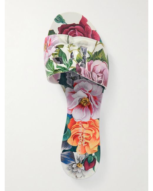 Dolce & Gabbana Multicolor Bianca Cutout Floral-Print Rubber Slides