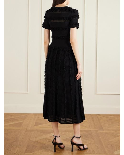 Max Mara Black Grazia Fringed Knitted Midi Dress