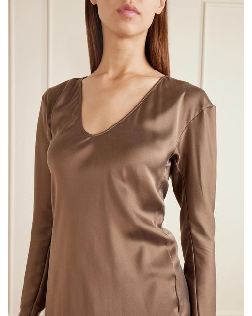Ruohan Brown Syros Silk-Blend Satin Blouse