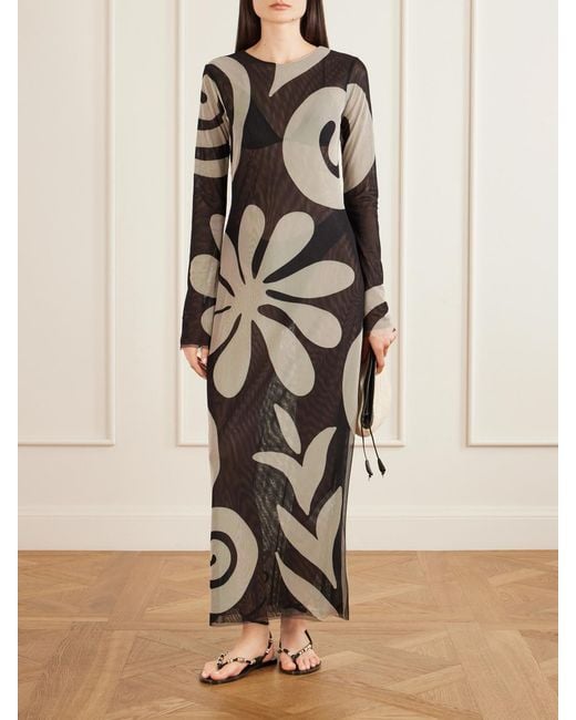 Cala De La Cruz White Tania Printed Mesh Midi Dress