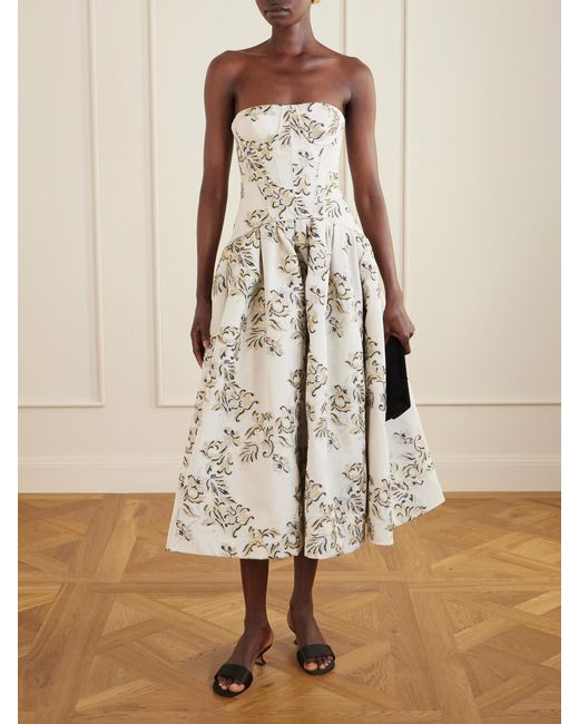 Carolina Herrera Natural Strapless Metallic Floral-Jacquard Gown