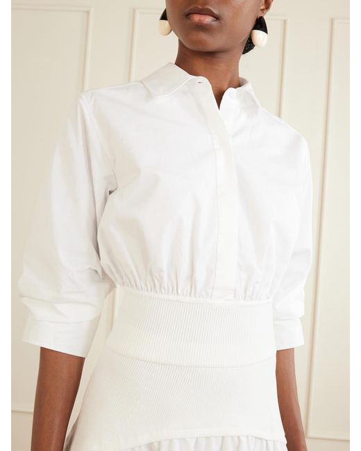 Jonathan Simkhai White Stiles Gathered Cotton-Poplin Shirt