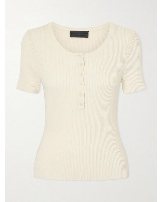 Nili Lotan Natural Francene Ribbed Wool And Silk-Blend Top