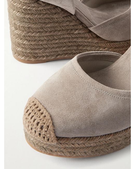 Brunello Cucinelli Natural Embellished Suede Platform Wedge Espadrille Sandals