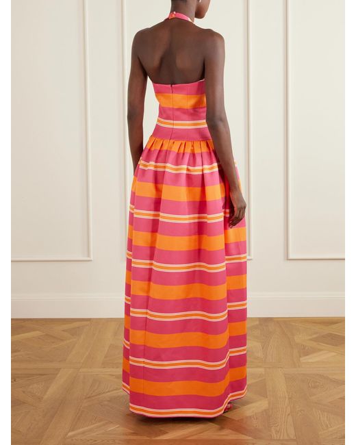 Emilia Wickstead Red Striped Bow-Detailed Striped Taffeta Halterneck Gown