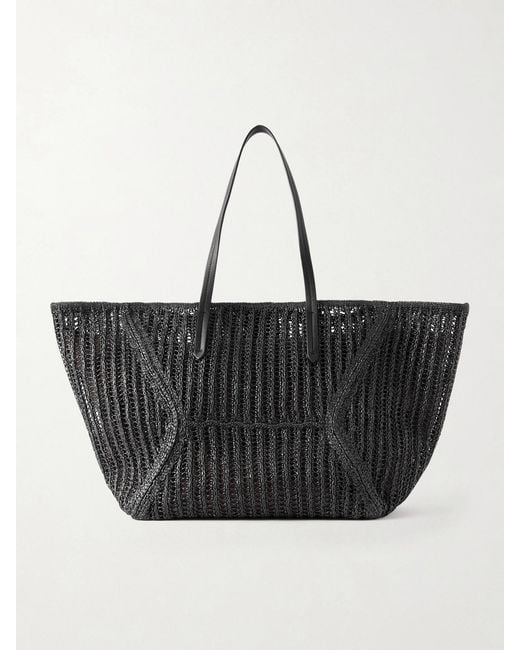 Brunello Cucinelli Black Leather-Trimmed Woven Tote