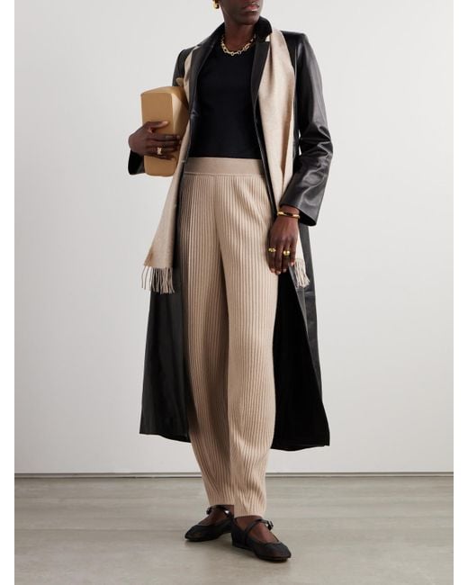 Loro Piana Natural Ribbed Cashmere Tapered Pants