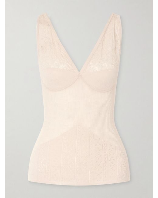 Zimmermann Natural Lace-Trimmed Pointelle-Knit Wool-Blend Top