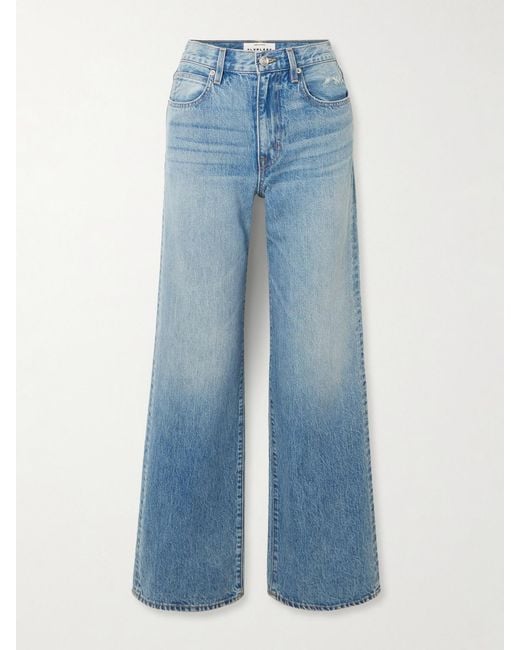 SLVRLAKE Denim Blue Grace Frayed Mid-Rise Wide-Leg Jeans