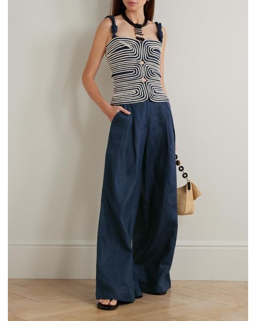 ANDRES OTALORA Gray Marea Knotted Embroidered Linen Top