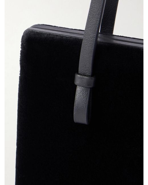 Totême White Leather-Trimmed Velvet Shoulder Bag