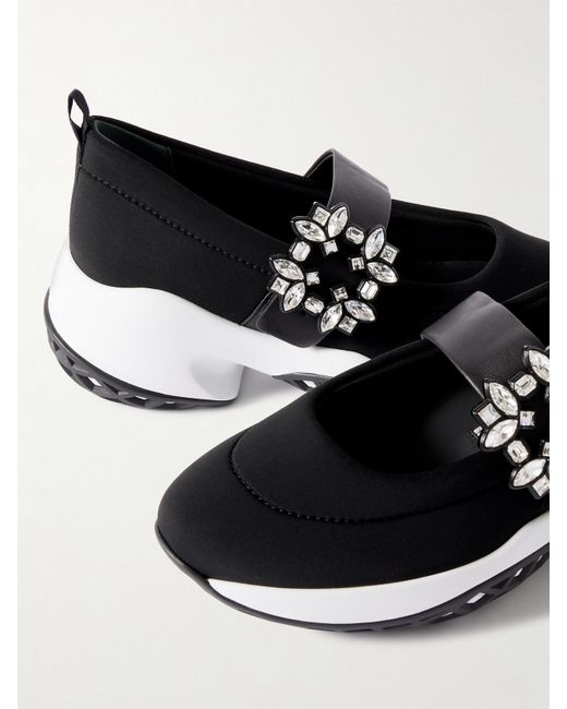 Roger Vivier Black Viv Run Sneakers Aus Stretch-Material Und Leder Mit Kristallen