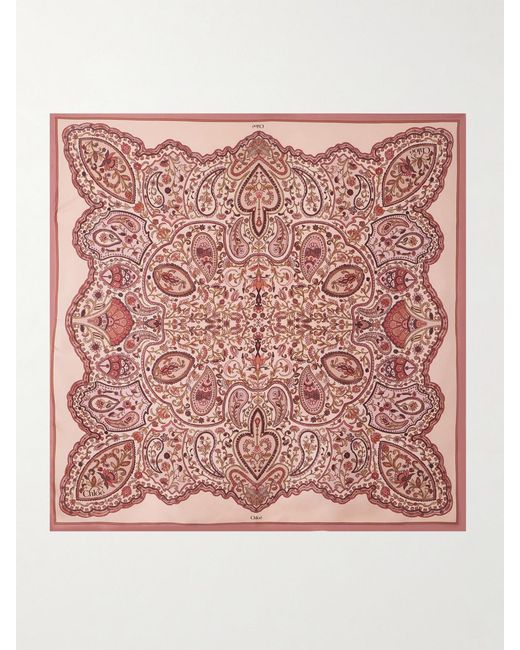 Chloé Pink Paisley-Print Silk-Twill Scarf