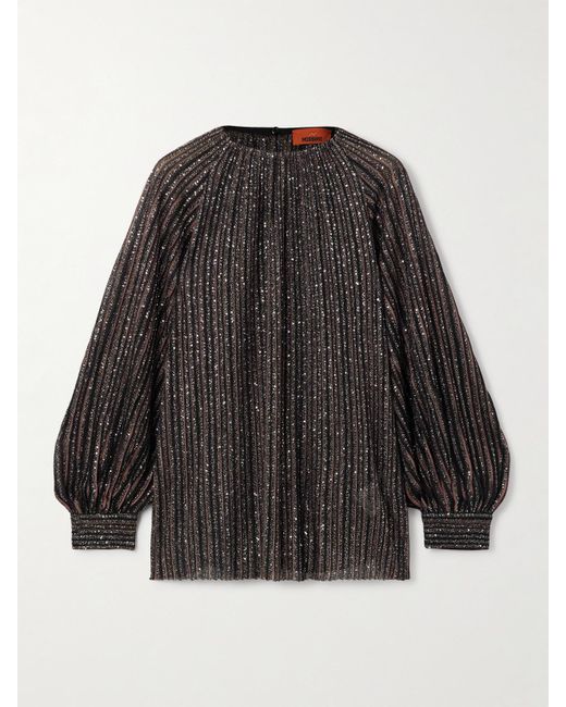 Missoni Black Sequin-Embellished Striped Metallic Crochet-Knit Blouse