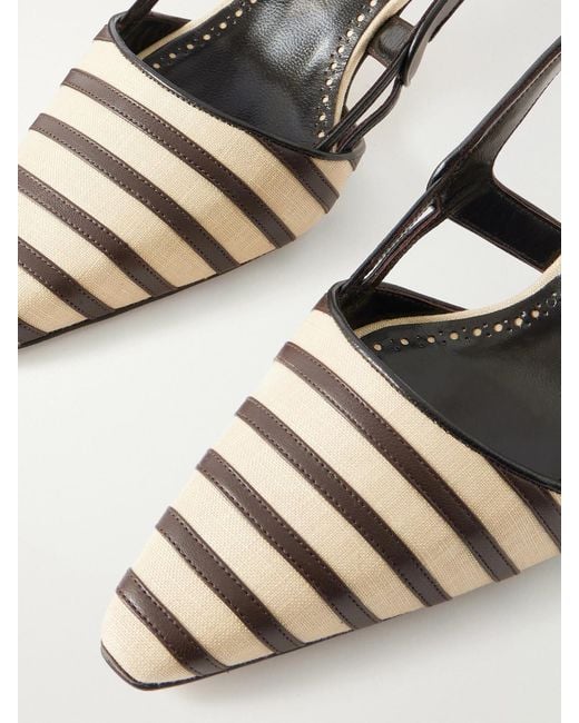 Manolo Blahnik Natural Pelas 50 Leather-Trimmed Canvas Slingback Pumps