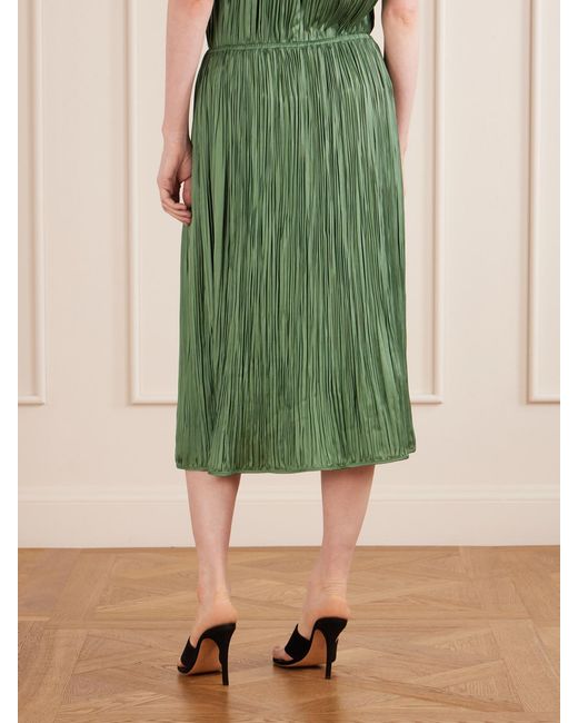 Aflalo Green Avelline Plissé-Satin Midi Skirt