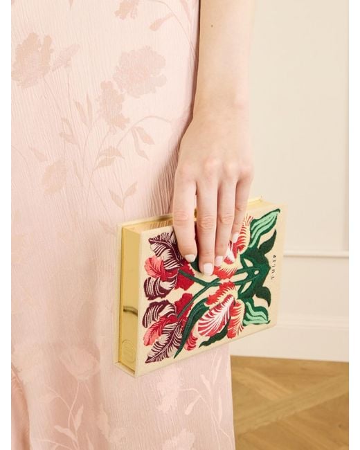 Olympia Le-Tan White Tulip Embroidered Canvas Clutch