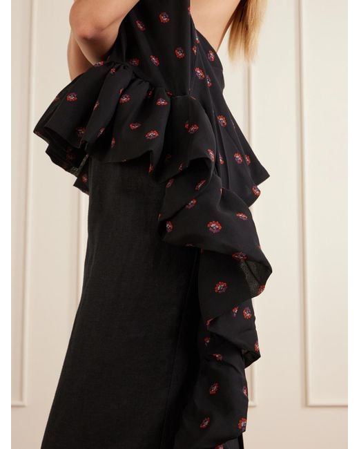 LIBEROWE Black Tamara Printed Silk-Chiffon Peplum Blouse