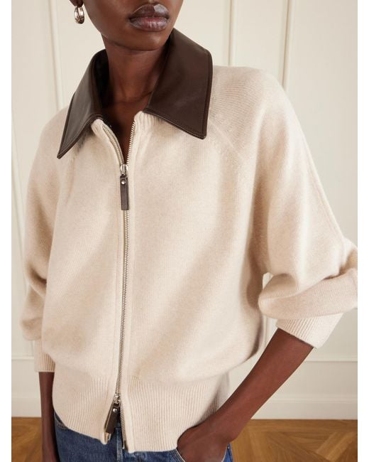 Brandon Maxwell Natural Conrad Leather-Trimmed Recycled-Cashmere Jacket