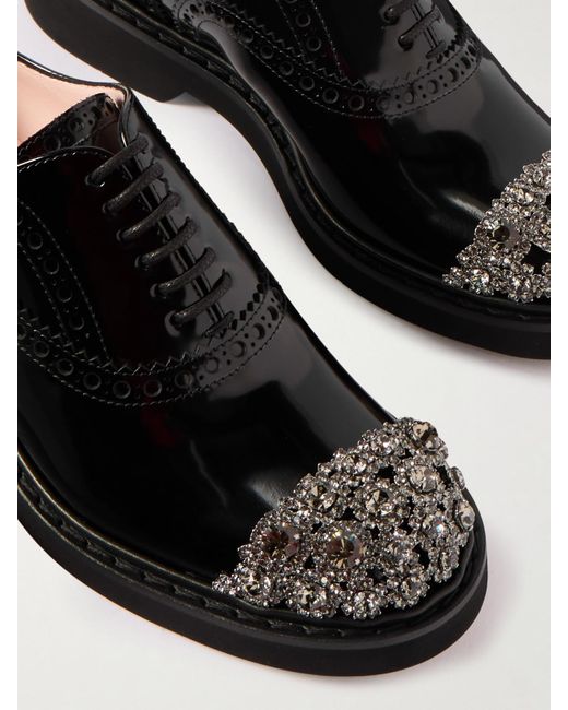 Roger Vivier Black Viv Rangers Flower Crystal-Embellished Patent-Leather Loafers