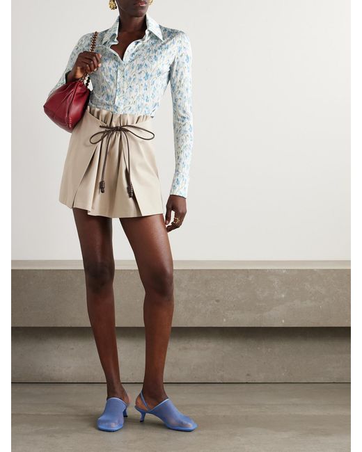 Loewe Blue Embroidered Floral-Print Crepe Shirt