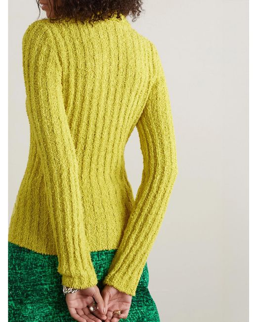 Moncler Genius Yellow Jw Anderson Appliquéd Ribbed Cotton-Blend Bouclé Sweater