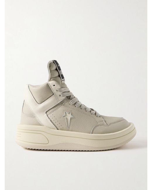 Rick Owens Natural Converse Turbowpn Textured-Leather High-Top Sneakers