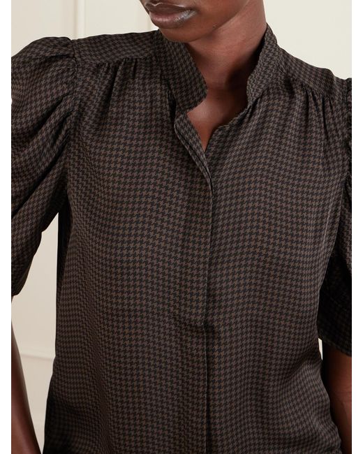 FRAME Black Gillian Houndstooth Silk-Satin Shirt