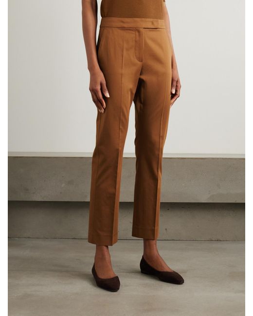 Max Mara Okra Cotton-Blend Straight-Leg Pants in Brown | Lyst