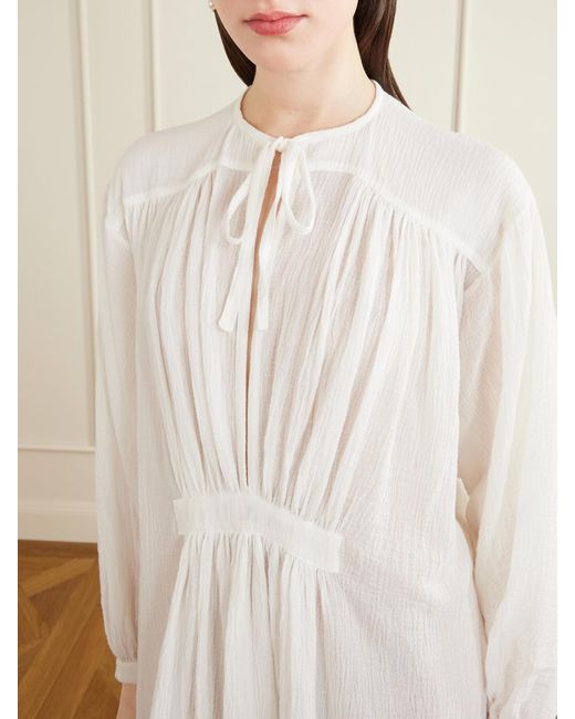 Les Vacances d'Irina White Hazy Gathered Cotton Maxi Dress