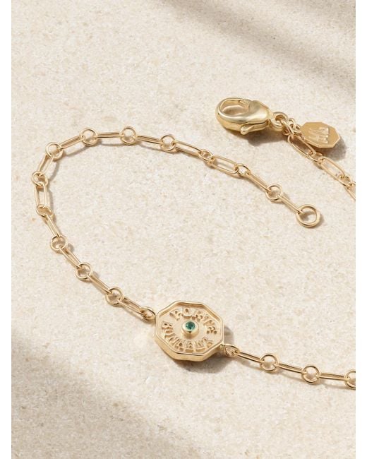Marlo Laz Natural Wee Porte Bonheur Coin 14-Karat Emerald Bracelet