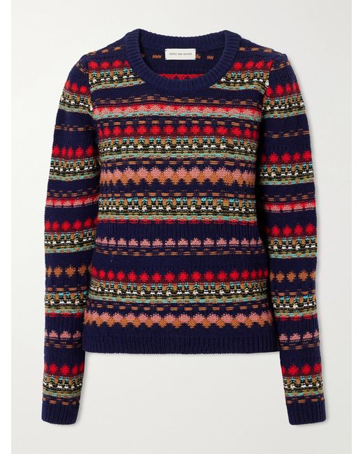 Dries Van Noten Blue Intarsia Wool Sweater