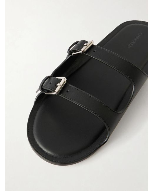 Christen White Buckled Leather Flat Sandals