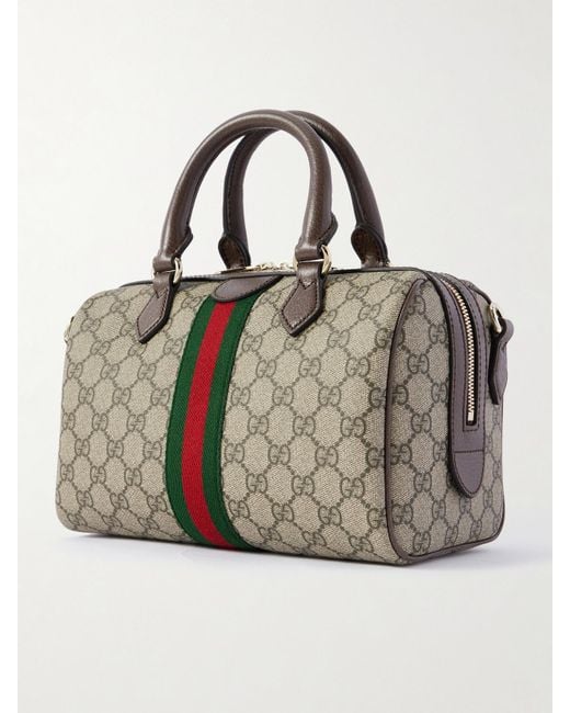 Gucci Natural Ophidia Textured Leather And Webbing-Trimmed Printed Coated-Canvas Tote