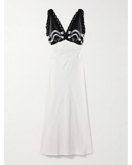 DIOTIMA White Pavona Two-Tone Crocheted Cotton-Trimmed Twill Maxi Dress
