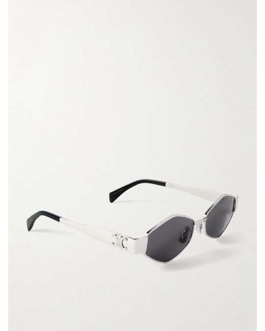 Céline Metallic Triomphe Sonnenbrille Mit Sechseckigem Rahmen Aus Silberfarbenem Metall