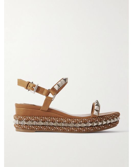 Christian Louboutin Natural Pyraclou 60 Studded Leather Platform Sandals