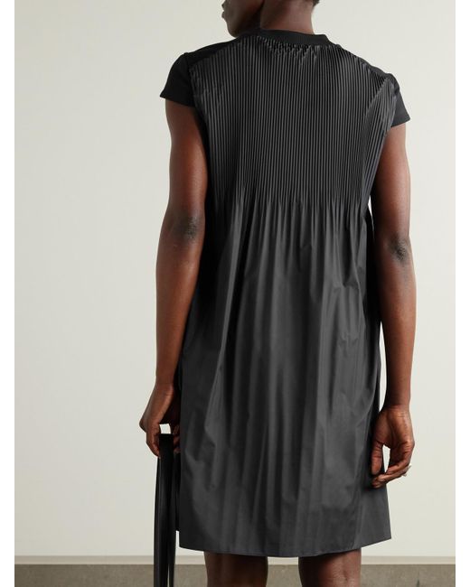 Moncler Black Appliquéd Cotton-Jersey And Pleated Shell Mini Dress