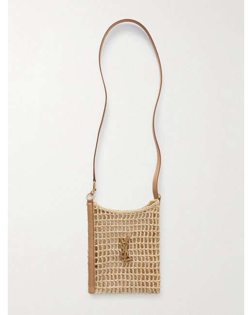Saint Laurent Natural Oxalis Mini Leather-Trimmed Appliquéd Raffia Shoulder Bag