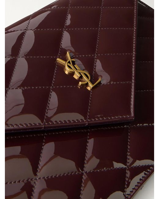 Saint Laurent Black Paris Matelassé Patent-Leather Clutch
