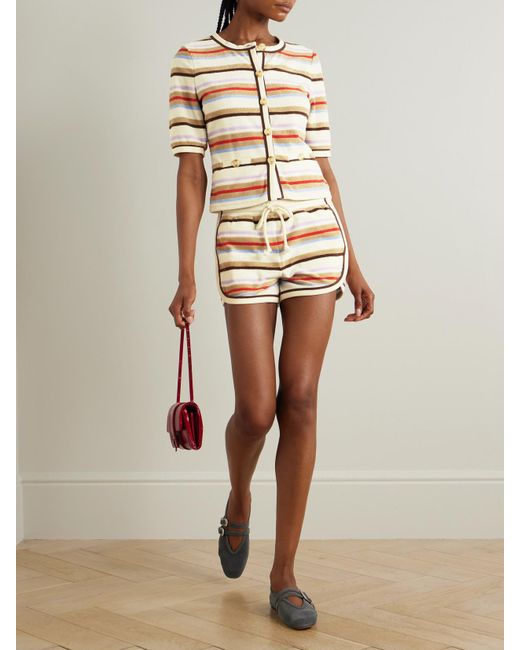 Veronica Beard Natural Mulberry Striped Cotton-Blend Terry Shorts