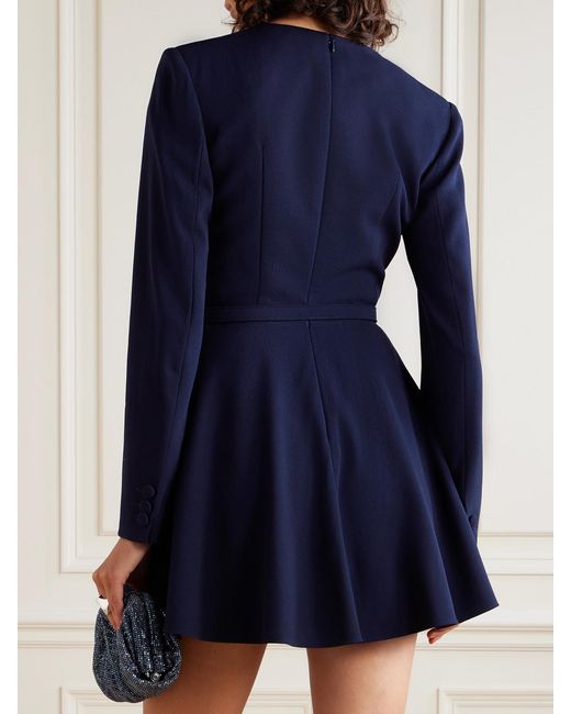 Alessandra Rich Blue Belted Wool-Blend Crepe Mini Dress