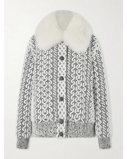 Moncler White Beille Bomber Jacket With Detachable Shearling Collar