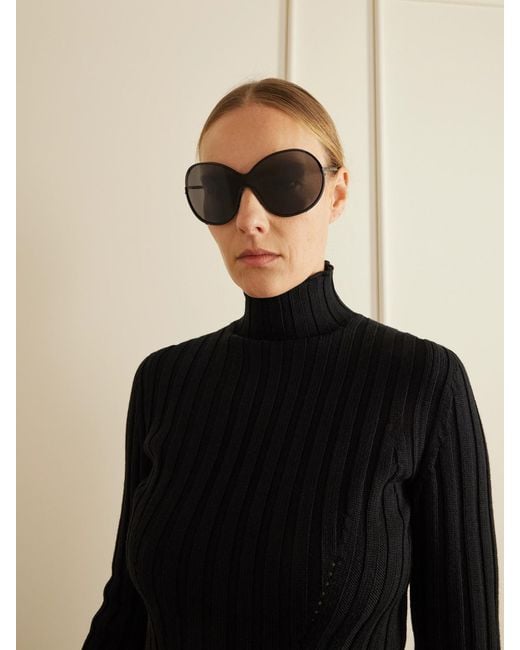 Alaïa Gray Mask Large Round-Frame Metal Sunglasses