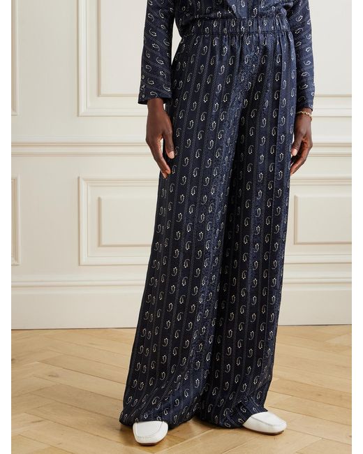 Tory Burch Blue Jacquard Wide-Leg Pants