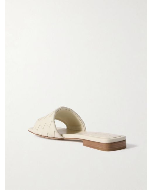 Bottega Veneta White Riva Intrecciato Leather Slides
