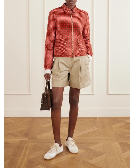 Moncler Red Lanset Logo-Appliquéd Checked Cotton Down Jacket