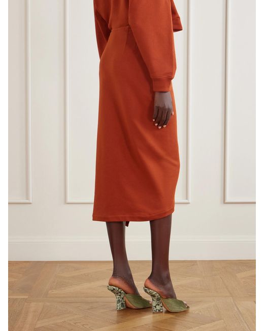 Dries Van Noten Orange Draped Cotton-Jersey Midi Skirt