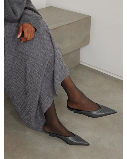 Totême  White Lizard-Effect Leather Wedge Mules