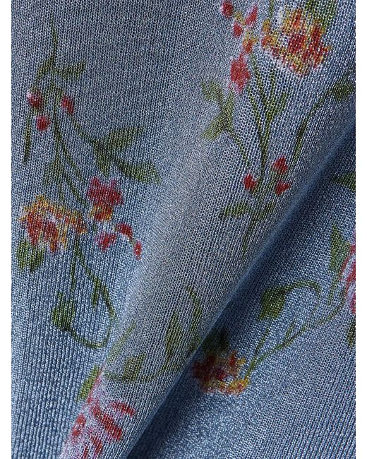 Rabanne Blue Floral-Print Metallic Knitted Tank